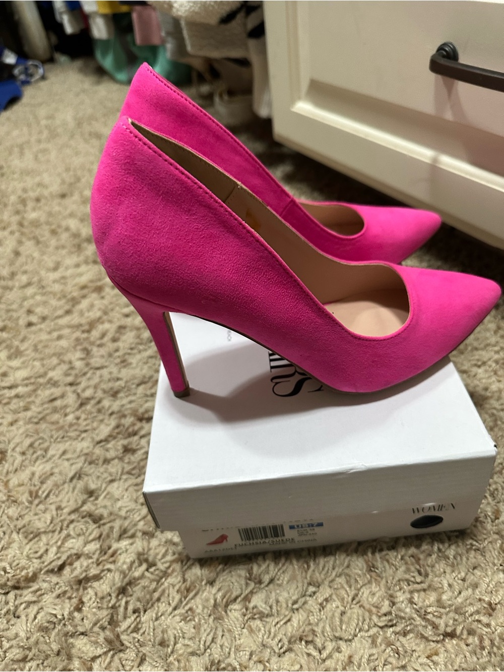 Women's Fuchsia Pointed-Toe High Heel Pumps